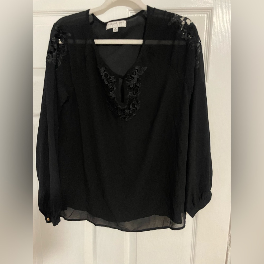 August Silk Black Sheer Lace Blouse